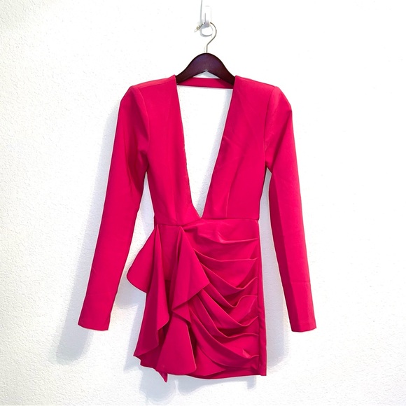 Michael Costello REVOLVE Fena Mini Dress in Fuchsia - Picture 2 of 4